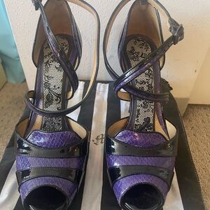 Purple and Black Strappy Women's L.A.M.B Heels